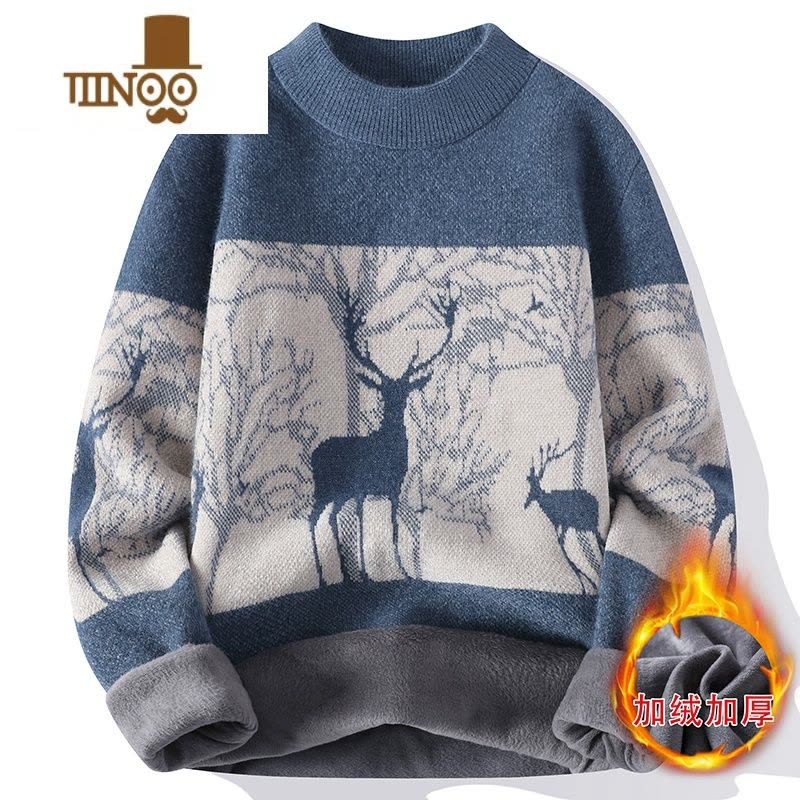 YANXU雪尼尔半高领毛衣男士冬季青少年加绒加厚打底衫高中学生保暖上衣图片