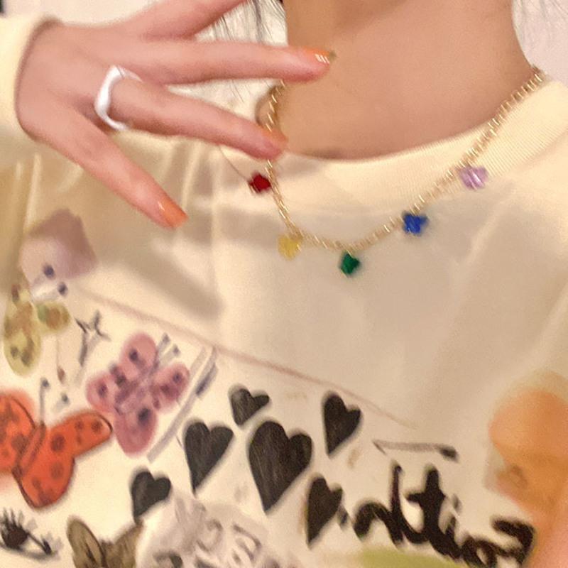 春日彩色蝴蝶项链女轻奢小众设计感2021年新款锁骨链简约百搭颈链 五彩蝴蝶项链