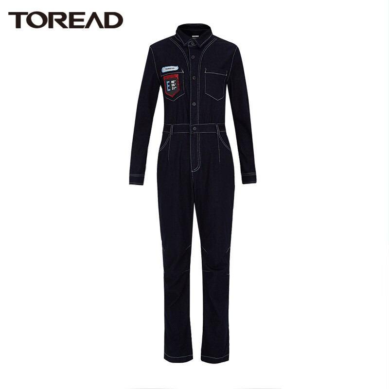 探路者牛仔裤女士牛仔服连体衣 户外女式牛仔弹力连体长裤