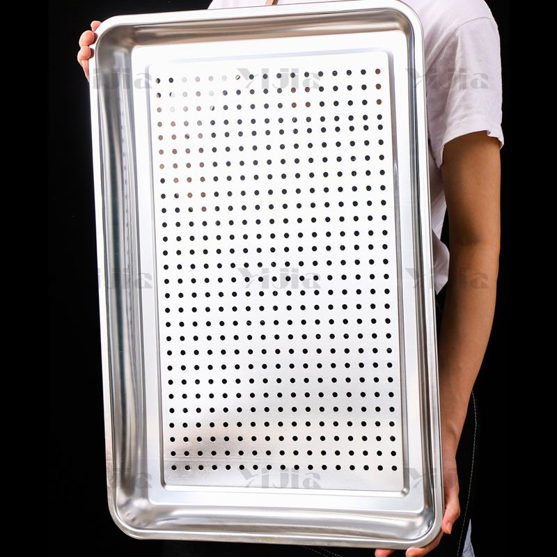 翌嘉YJ40625018 304不锈钢方盘蒸饭盘食堂托盘蒸饭柜烤箱面包馒头盘商用托盘 600*400*48带孔高清大图