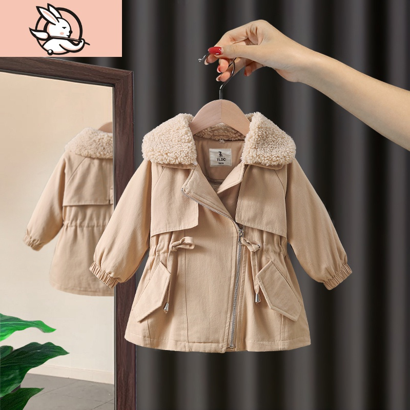 HUAYANGTU女童加绒外套冬装棉衣2020新款女宝宝洋气风衣派克服小童加厚棉服风衣童