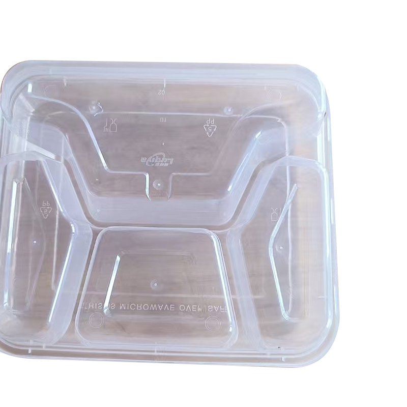 鲁奇亚普通一次性饭盒长方形带盖透明方四格1000ml 150套