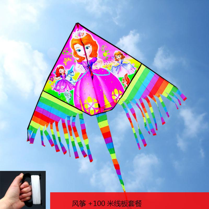 潍坊新款小公主苏菲亚美人鱼儿童卡通女孩公主初学者风筝微风易飞创意 三维工匠 1.2米美人鱼+200米线镂空蓝盘_26