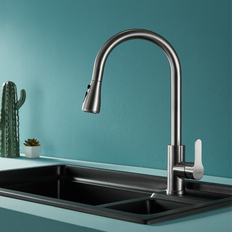 官方旗舰厨房水龙头冷热不锈钢可旋转fe06012ss抽拉菜盆水槽龙头视频