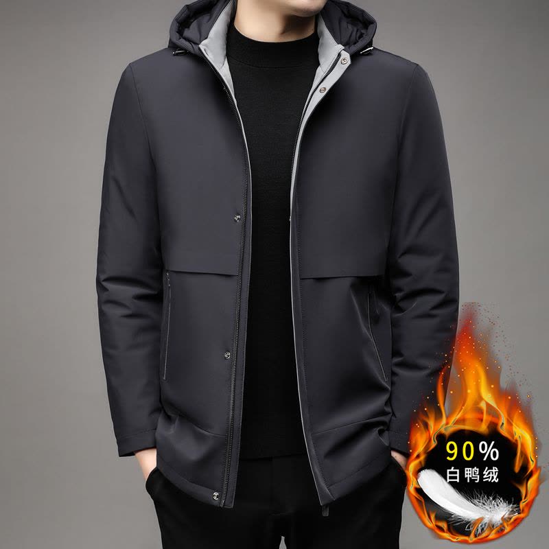 冬装羽绒服男2024新款中青年保暖冬装连帽短款学生防寒服外套不漏绒冬季90白鸭绒羽绒服男士可脱卸帽保暖加厚外套图片