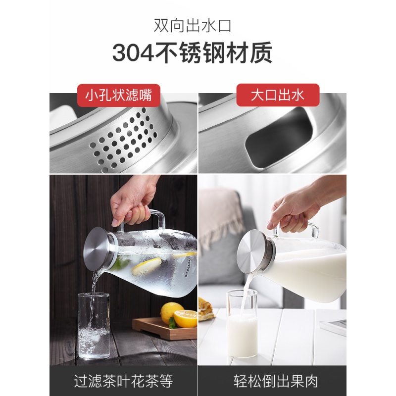 家柏饰(CORATED)家用玻璃冷水壶大容量凉白开水杯热高温凉茶壶泡柠檬扎壶水瓶 金标款2000ML+4个杯子加茶盘