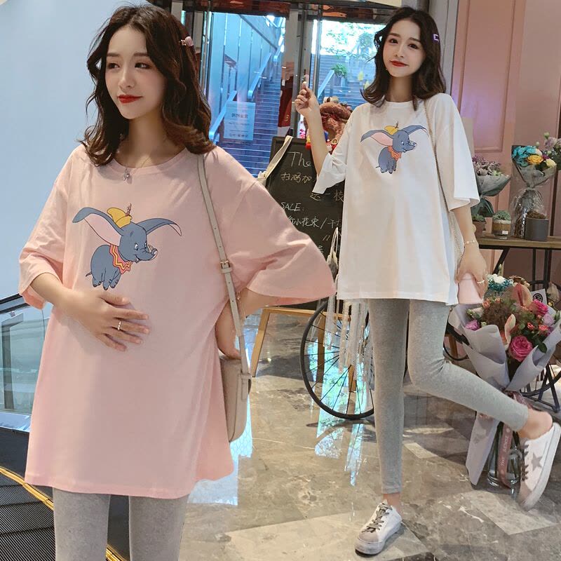 迪鲁奥(DILUAO) 孕妇装夏季新款小飞象宽松时尚短袖T恤上衣大码孕妇套装两件套图片