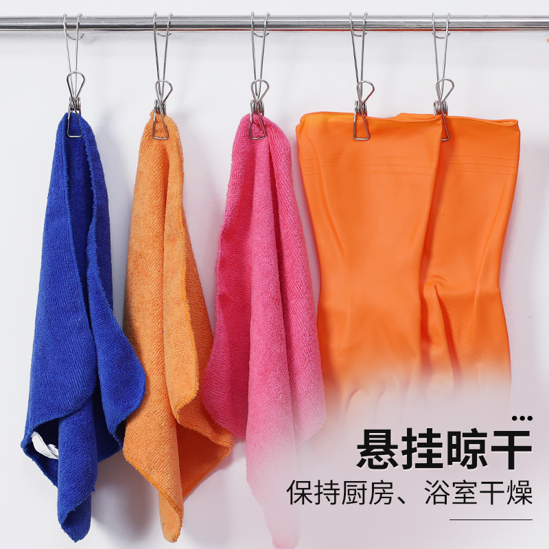 家柏饰(CORATED)日系不锈钢夹子晒袜子衣架挂钩衣服无痕小夹子固定晒衣多功能强力 大号-带勾线夹[5只]高清大图