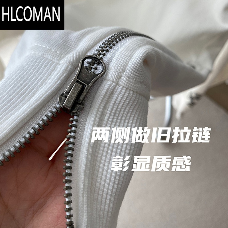 HLCOMAN美式梵文圆领卫衣男加绒情侣长袖t恤ins潮牌宽松上衣女
