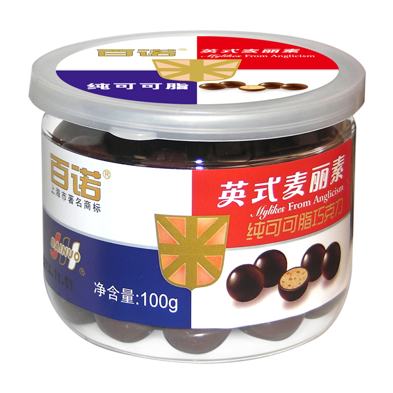 百诺 巧克力麦丽素纯可可脂 不含反式脂肪酸 100g/罐