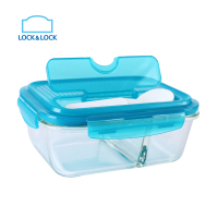 乐扣乐扣(lock&lock) 分隔玻璃保鲜盒 大容量长方形便当盒 配叉勺餐具 LLG447CLG 三分隔 1000ml