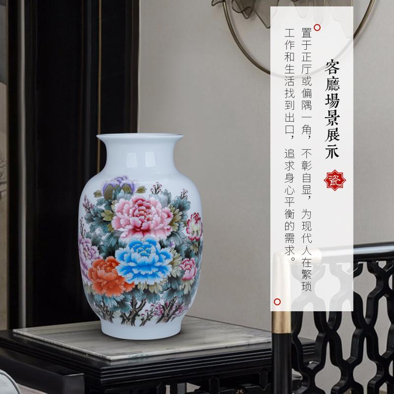 广口富贵竹花瓶摆件水养大号客厅电视柜博古架插花陶瓷装饰品摆设 三维工匠 牡丹花开冬瓜瓶高清大图