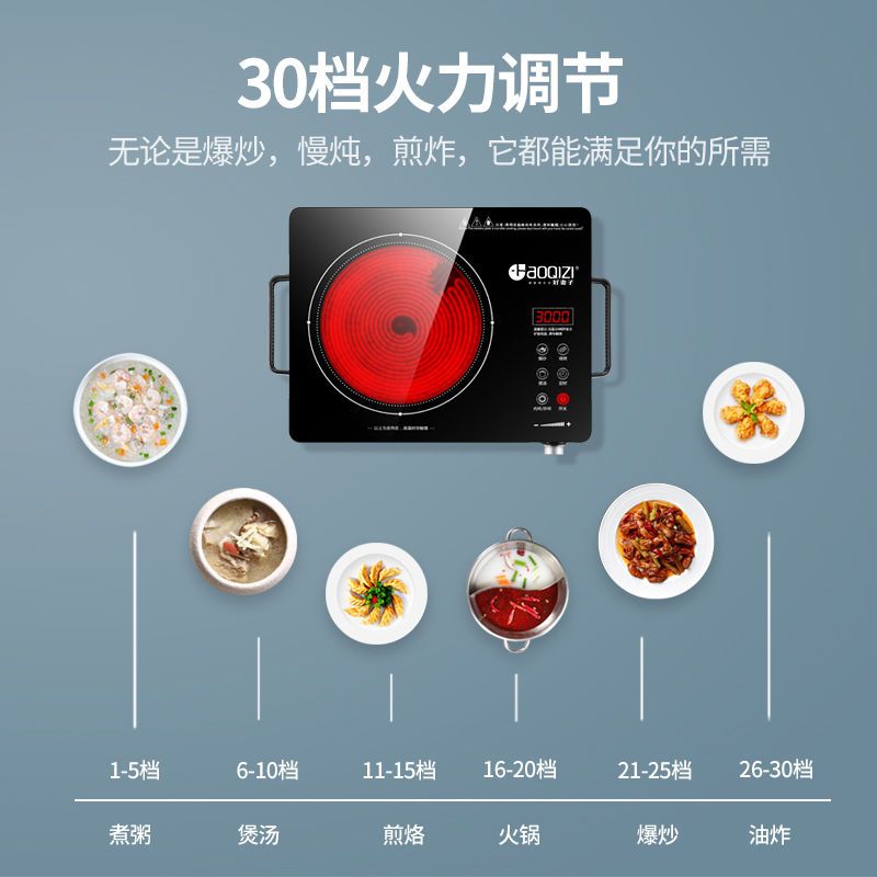 电陶炉家用3000w爆炒大功率台式商用智能大发热盘光波炉|3000W三环大发热盘 +汤锅+炒锅+陶瓷锅