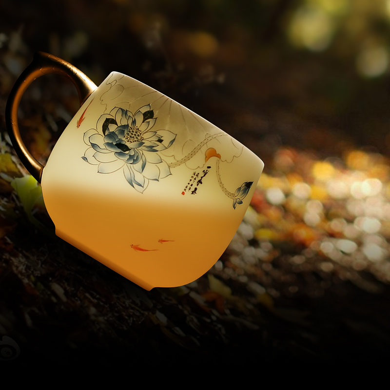 領藝 优选渡景山房羊脂玉描金茶杯德化白瓷素烧白玉瓷马克杯大容量陶瓷办公杯 羊脂玉贵仁杯(妙色清欢)黄金款礼盒装