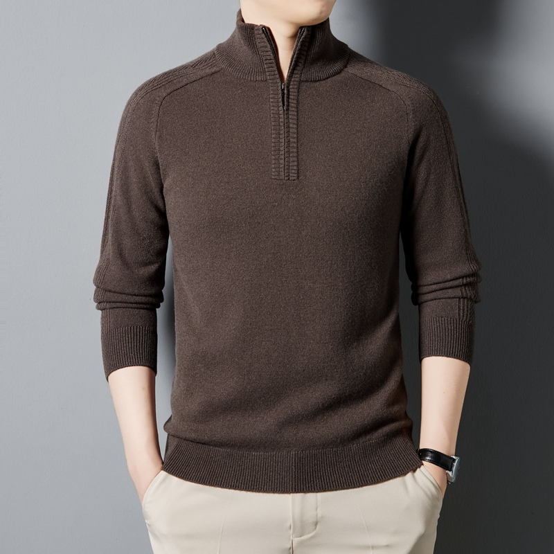 恒源祥品牌男装服饰立领100纯羊毛衫男士针织衫厚时尚打底毛衣