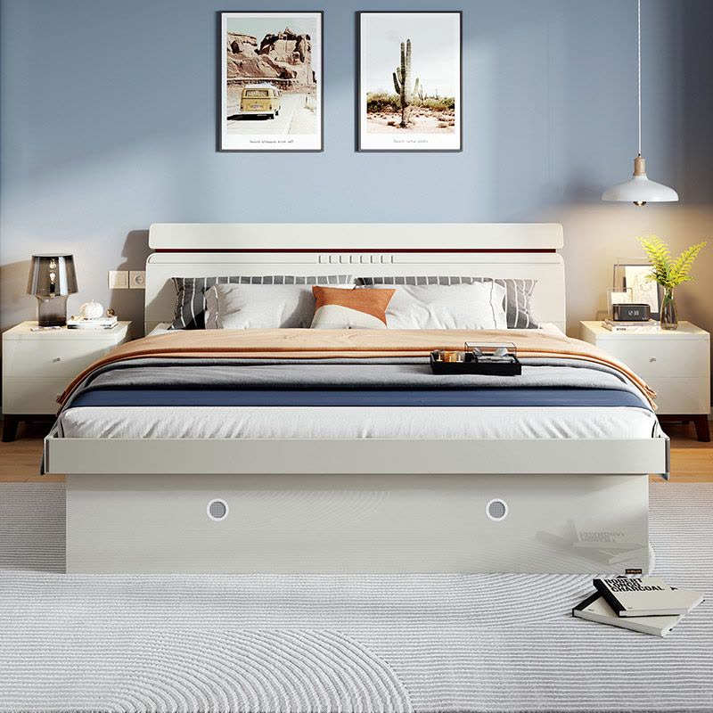 全友家居北欧卧室高箱储物床 1.5/1.8米卧室家具人造板板式床 卧室大床婚床图片