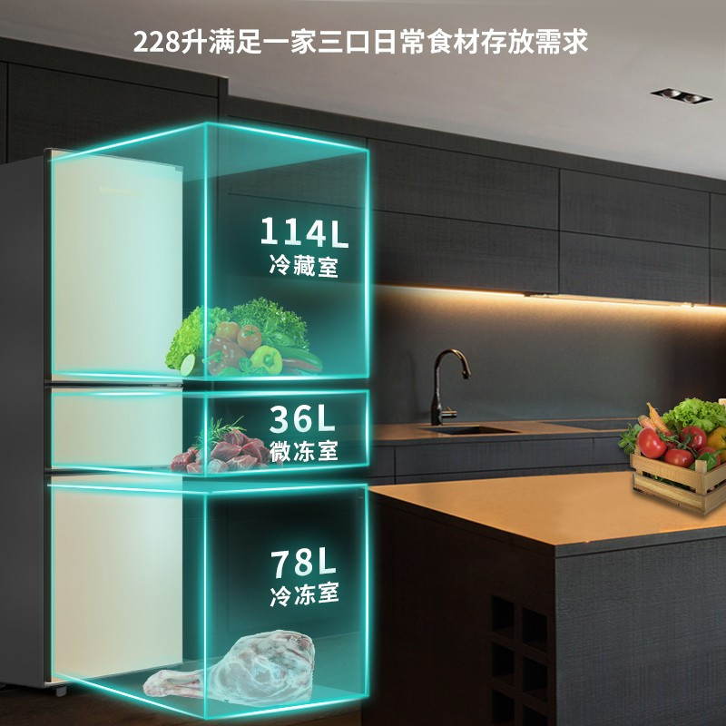 创维冰箱 228L容量冰箱 琥珀宗