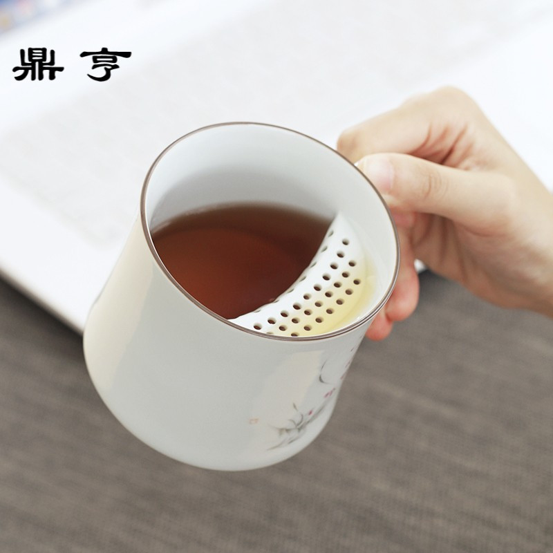 鼎亨会议茶杯陶瓷景德镇过滤带盖家用喝水杯子办公室泡茶杯马克杯