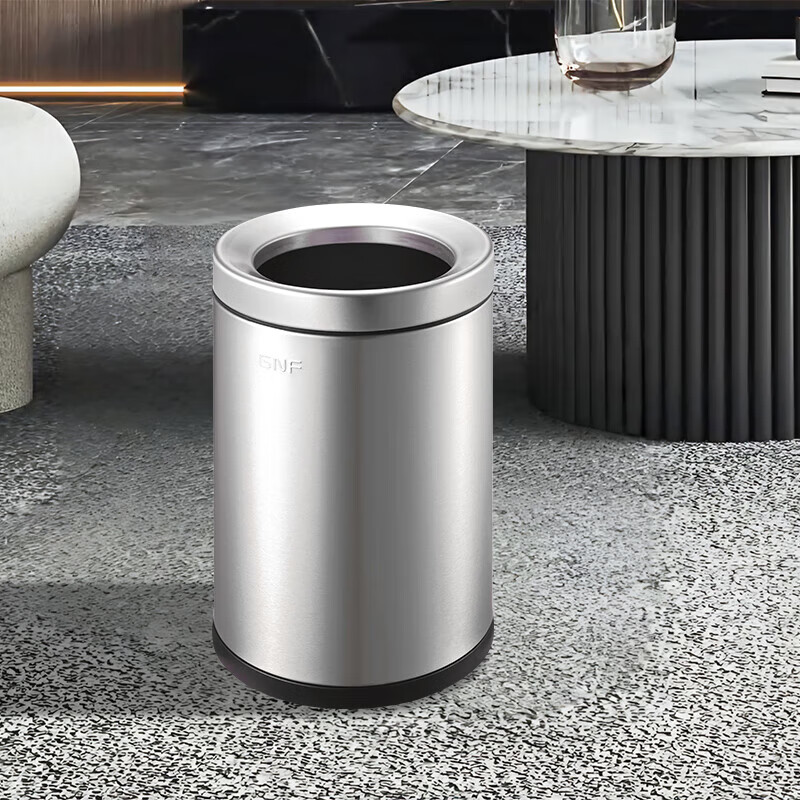 GNF垃圾桶12L不锈钢无盖垃圾桶防指纹商用家用卧室客厅厨房专用厕所卫生间 SF12-Y01 圆形桶高清大图