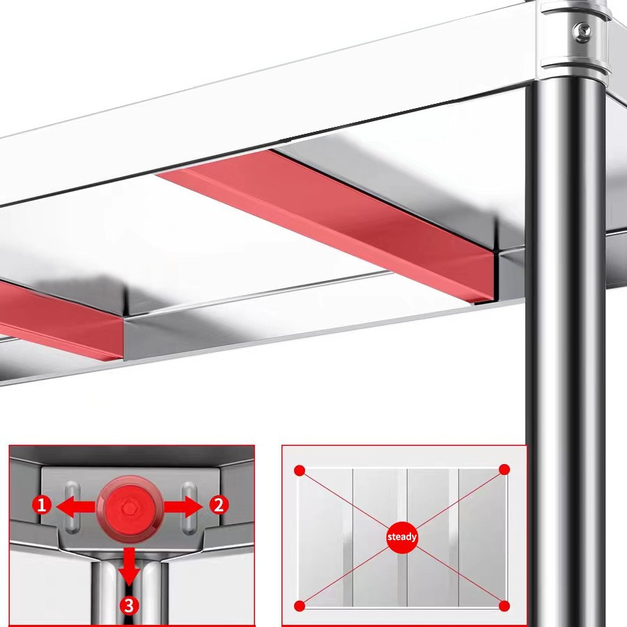 沃灏加厚不锈钢架商用厨房置物架落地收纳架货架阳台收纳架高清大图