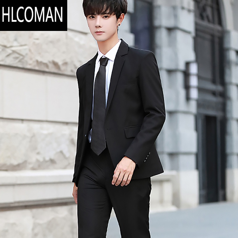 HLCOMAN正装西服套装男修身帅气韩版商务外套黑色学生休闲伴郎结婚小西装