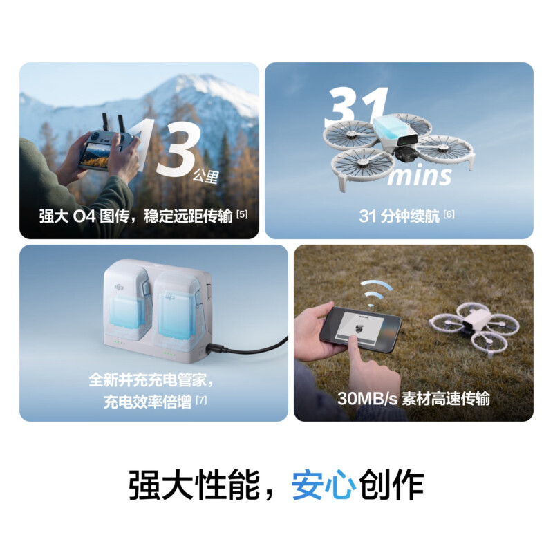 大疆 DJI Flip 全能 Vlog 航拍机户外露营便携高清防抖AI智能跟拍迷你手机语音遥控无人机(普通遥控器)高清大图