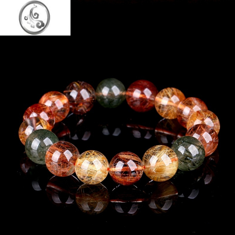 jimi福禄寿彩发晶手链女红铜金钛晶彩色绿发晶财富事业顺旺水晶男手串