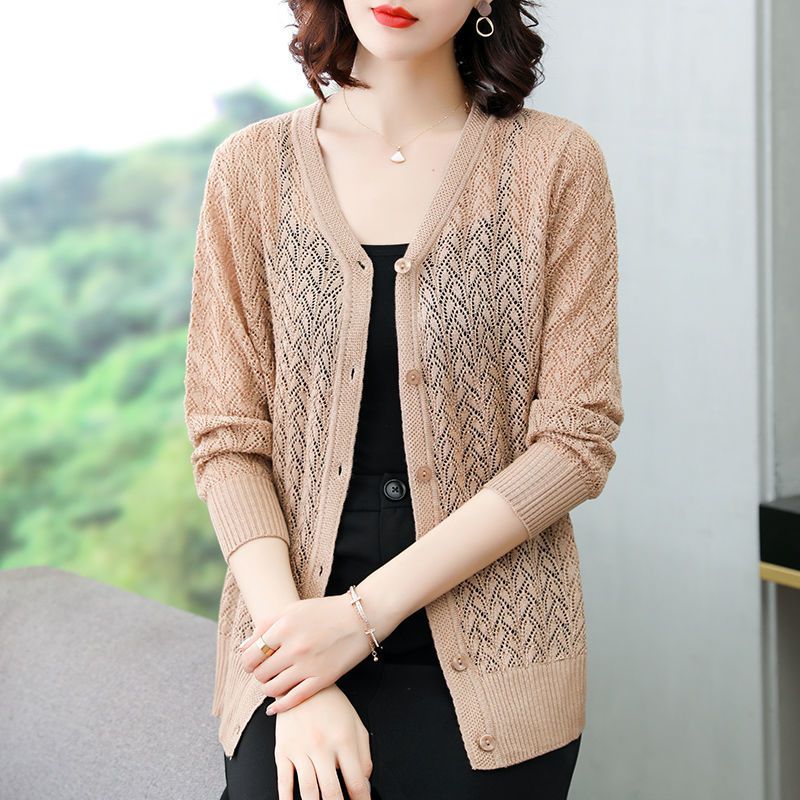 羊毛针织开衫女薄款外搭特大码200斤胖mm秋季宽松针织衫毛衣外套