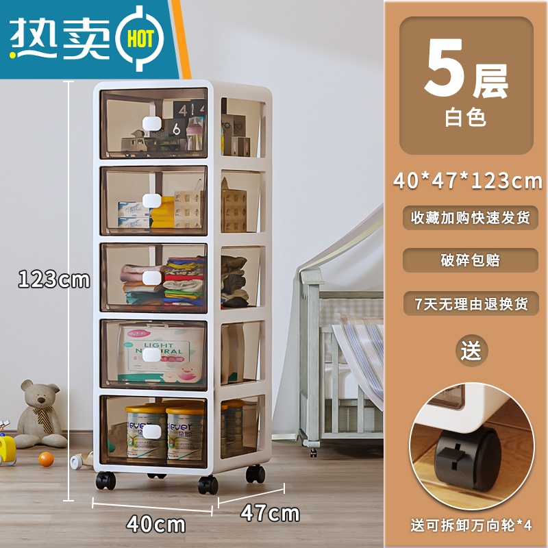 敬平婴儿用品置物架新生儿卧室床头移动多层推车宝宝零食收纳柜储物架高清大图