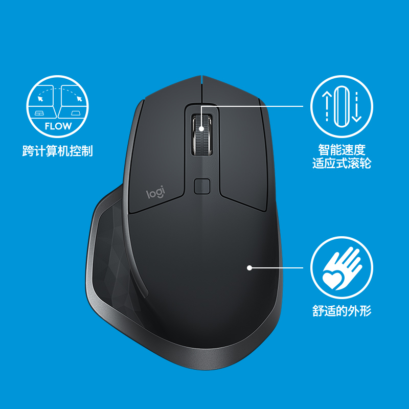 罗技(Logitech) MX Master 2S无线蓝牙优联双模跨计算机控制鼠标-儒雅黑