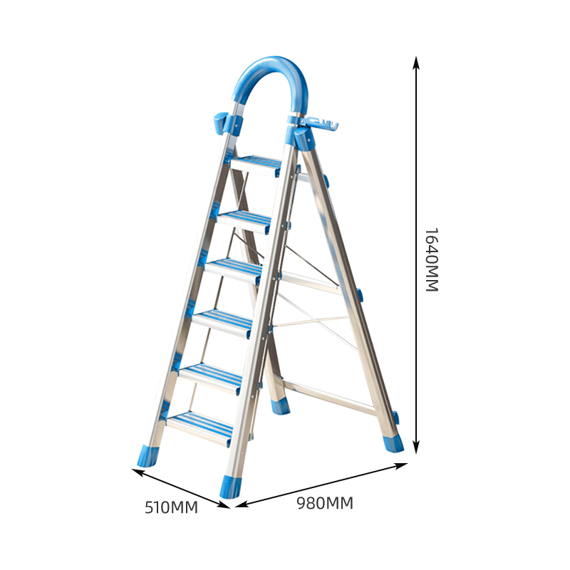 臻远 ZY-T150多功能梯子家用折叠梯室内踏板楼梯 蓝色六步梯高清大图