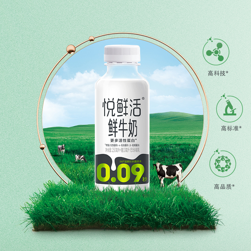 悦鲜活鲜牛奶450ml*4瓶低温高钙生牛乳瞬时杀菌儿童学生营养早餐奶
