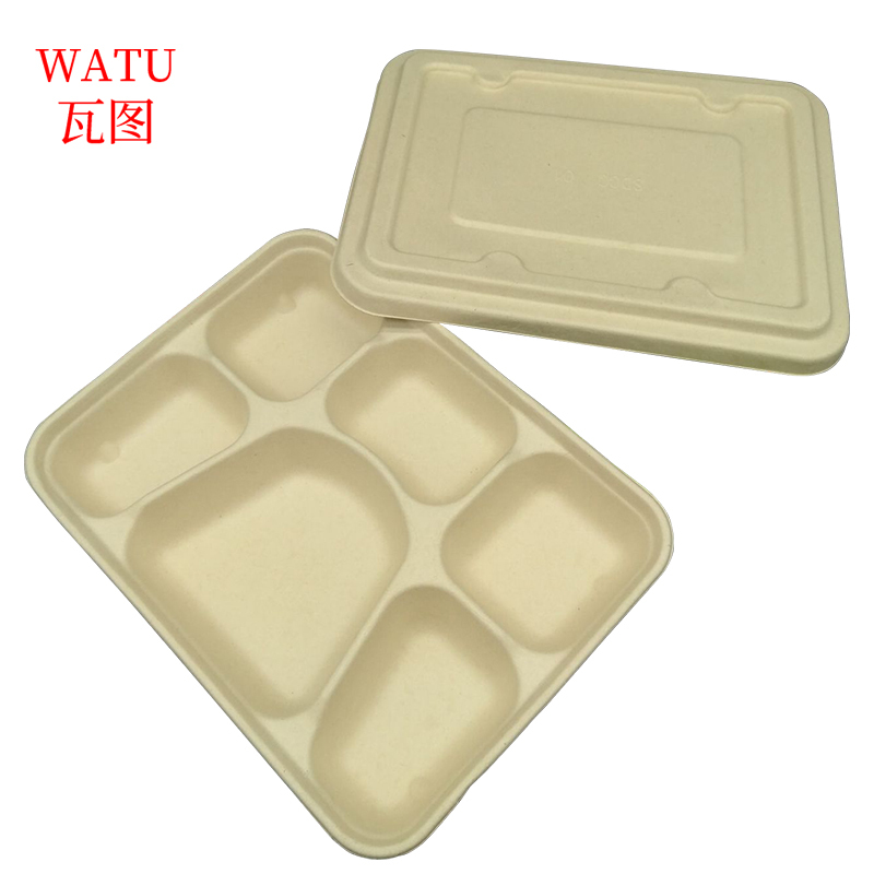 瓦图(watu) 一次性可降解大六格餐盒 盒便当盒
