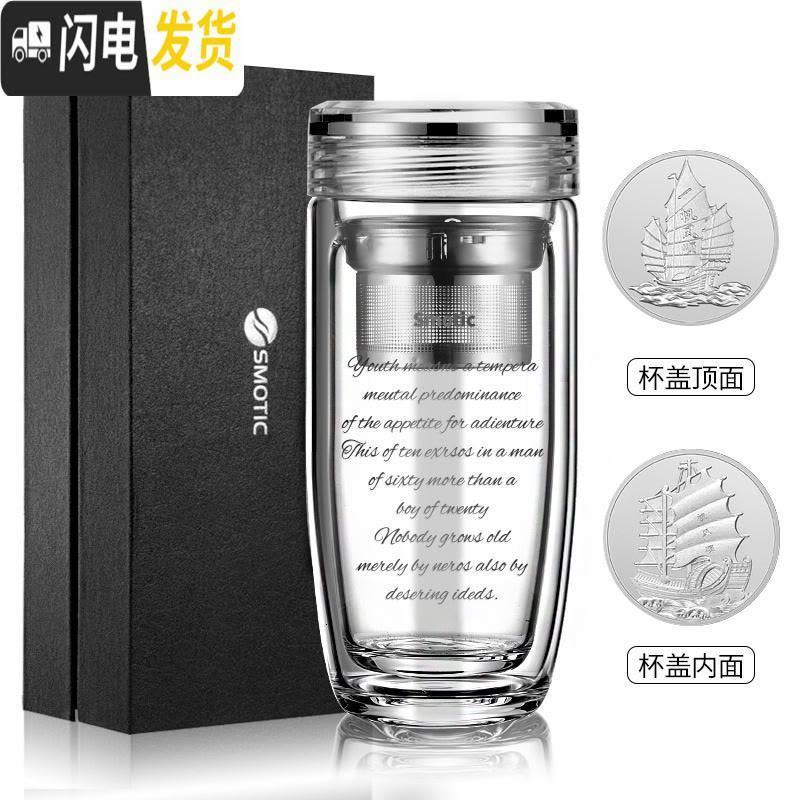 三维工匠双层玻璃杯男士保温水晶商务杯子便携水杯隔热透明茶杯图片