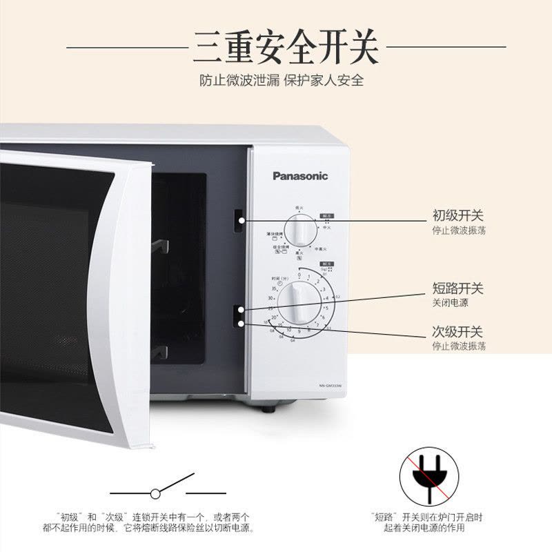 松下(panasonic) 微波炉 NN-GM333W 23L/升 组合烧烤 旋钮控制 三重门封保障 内胆易清洗图片