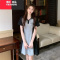 YIBUSHENG大码胖MM拼接休闲收腰长裙polo连衣裙季新款遮肚显瘦a字裙子女