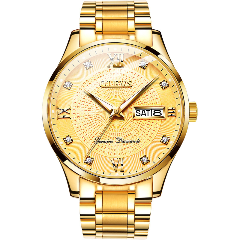 瑞士品牌欧利时手表男士全自动机械表防水夜光时尚腕表双日历精钢带