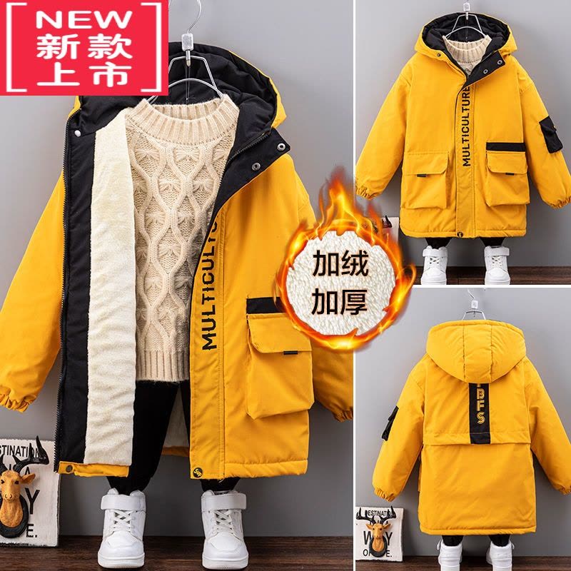 可莉允男童外套秋冬季2021新款中大童洋气加厚棉衣儿童中长款加绒风衣潮棉服图片