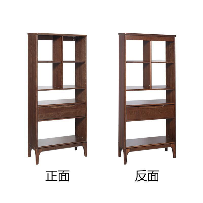 全实木组合落地书柜日式简约双面隔断柜屏风书橱书房家具胡桃色(高款)