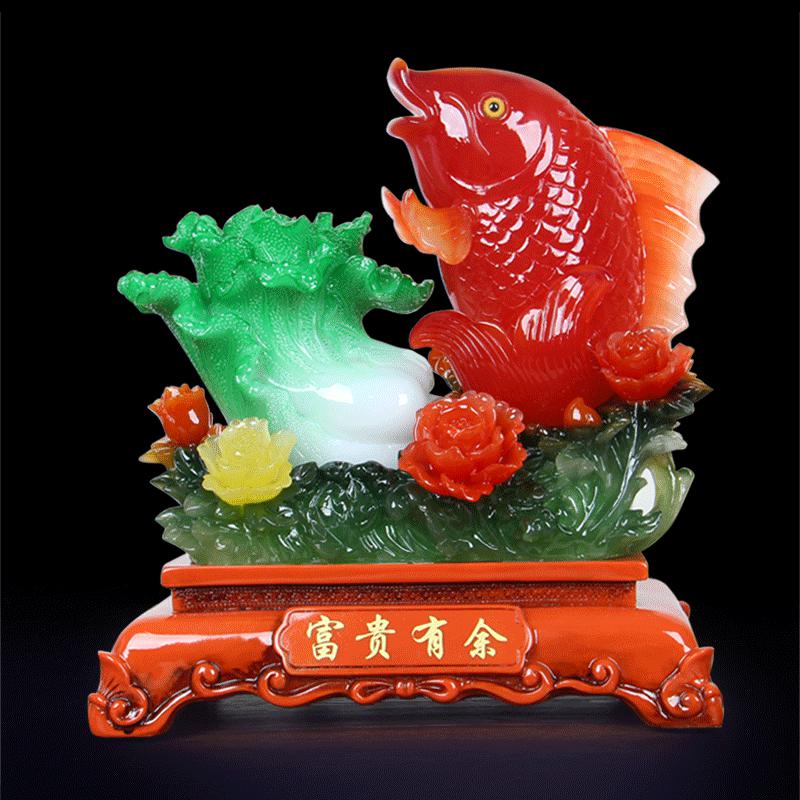 美帮汇鱼摆件白菜牡丹工艺品富贵有余家居饰品客厅酒架酒柜摆设高清大图