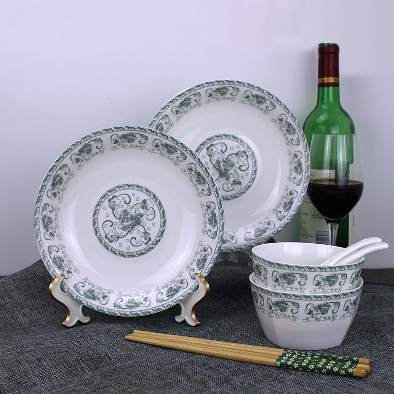 秋韵套餐2 逐鹿陶瓷碗八件餐具套装 碗盘2人家用中式碗菜碟筷勺子陶