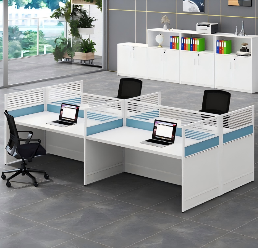 匹客 办公桌简约现代屏风职员财务四人位隔断式卡座员工双人工位 一字型单人位 1位高清大图