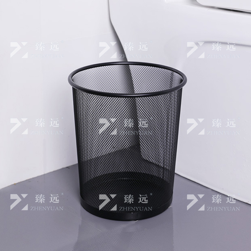 臻远 ZY4022202 网状圆形垃圾桶铁艺垃圾篓无盖纸篓 黑色中号