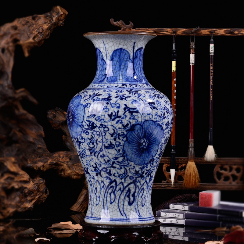 陶瓷花瓶仿古手绘青花瓷器古典大号中式家居装饰品客厅摆件 三维工匠 鱼尾高31厘米宽18厘米高清大图