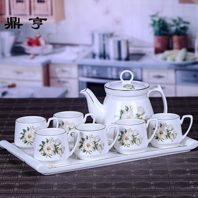 鼎亨景德镇欧式茶壶带托盘茶具茶水杯家用陶瓷茶水壶花茶具套装礼