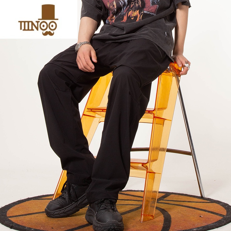 YANXULOAD夏季冰丝裤子男工装裤多口袋美式高街宽松直筒坠感百搭休闲潮高清大图