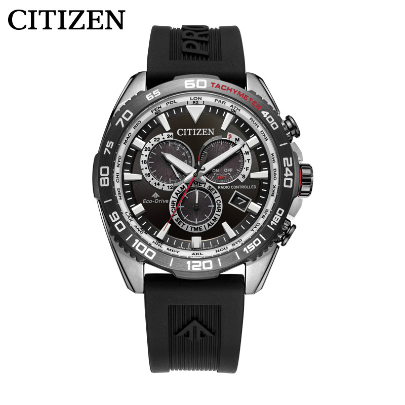 西铁城(CITIZEN)光动能PROMASTER系列万年历电波深层防水大表盘运动休闲男表CB5036-10X