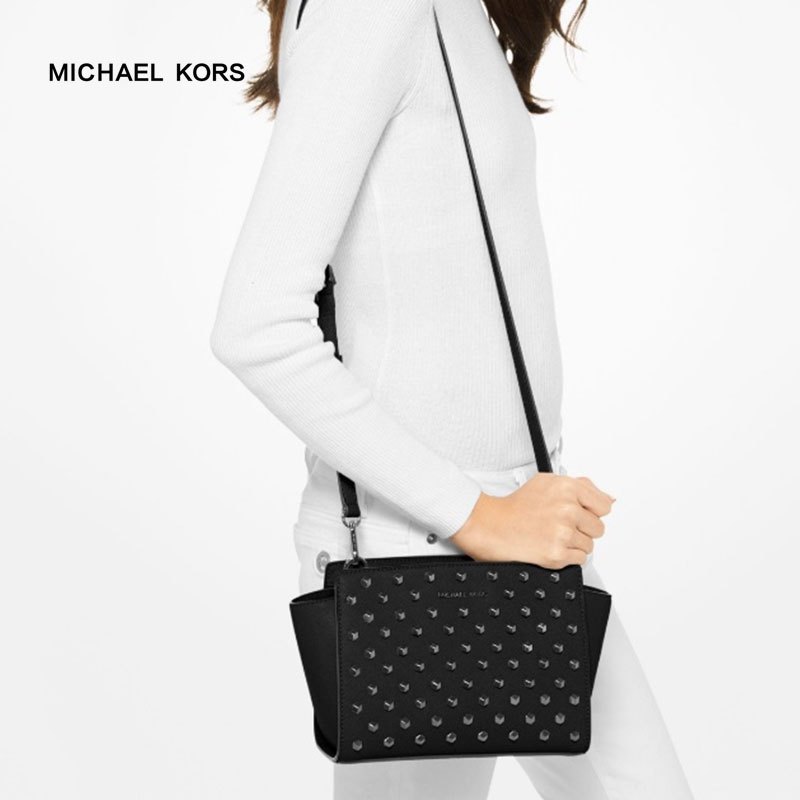 [直营]迈克·科尔斯(MICHAEL KORS) 中号 耳朵包 Selma 拉链款皮革单肩斜跨包 MK 女包