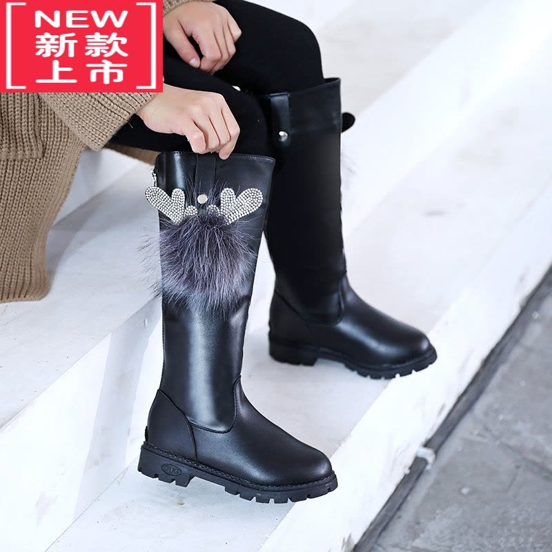 可莉允女童高筒靴2020秋冬新款韩版鹿头加绒女童靴子二棉皮靴中大童长靴图片