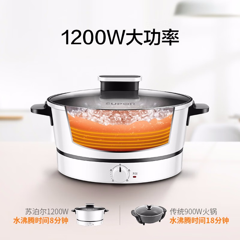 苏泊尔(SUPOR)ZMD安心系列 3L 多功能电火锅 四档火力调节 不沾内胆 1200W大火力 电火锅H24YK11高清大图